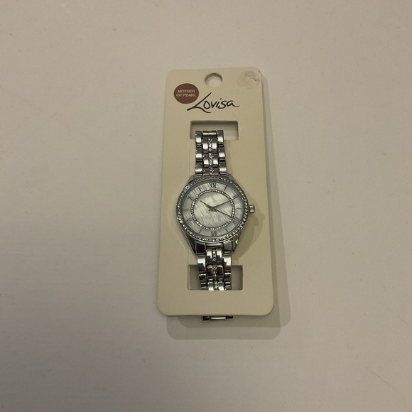 Vintage Mother of Pearl Crystal Rhinestone Silver Dress Watch Y2K Gift New/Box - Picture 3 of 3